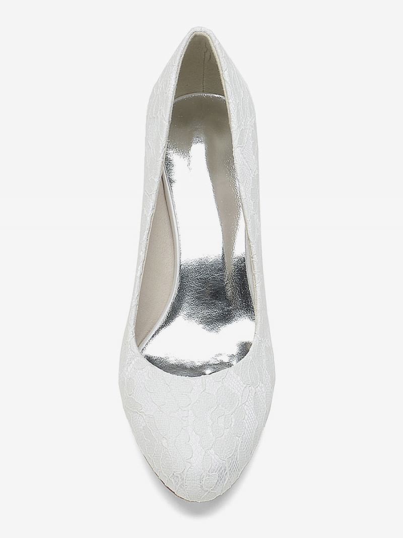 Sapatos Casamento Femininos Bombas Noiva Renda Bico Redondo Bordado - Branco