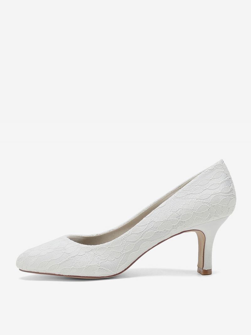 Sapatos Casamento Femininos Bombas Noiva Renda Bico Redondo Bordado - Branco