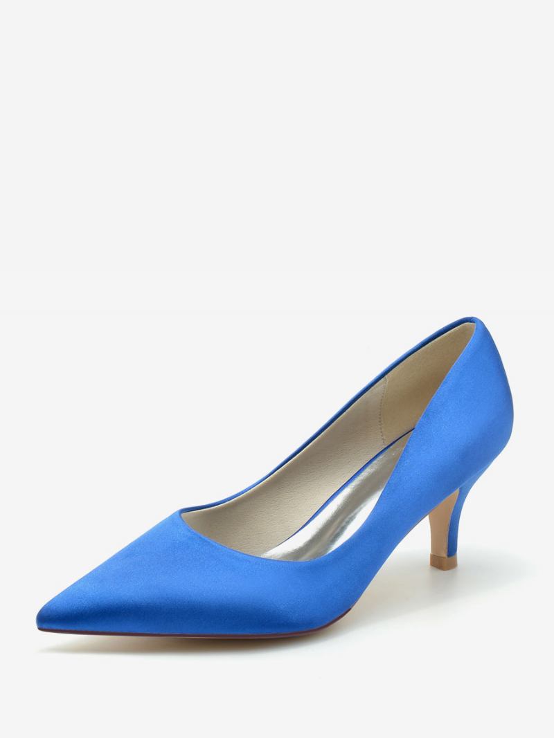 Sapatos Casamento Femininos Bombas Noiva Seda E Cetim Bico Fino - Azul Royal