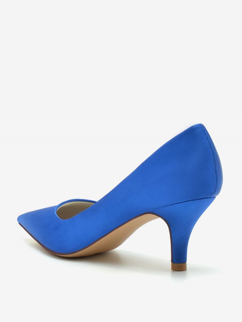 Sapatos Casamento Femininos Bombas Noiva Seda E Cetim Bico Fino - Azul Royal