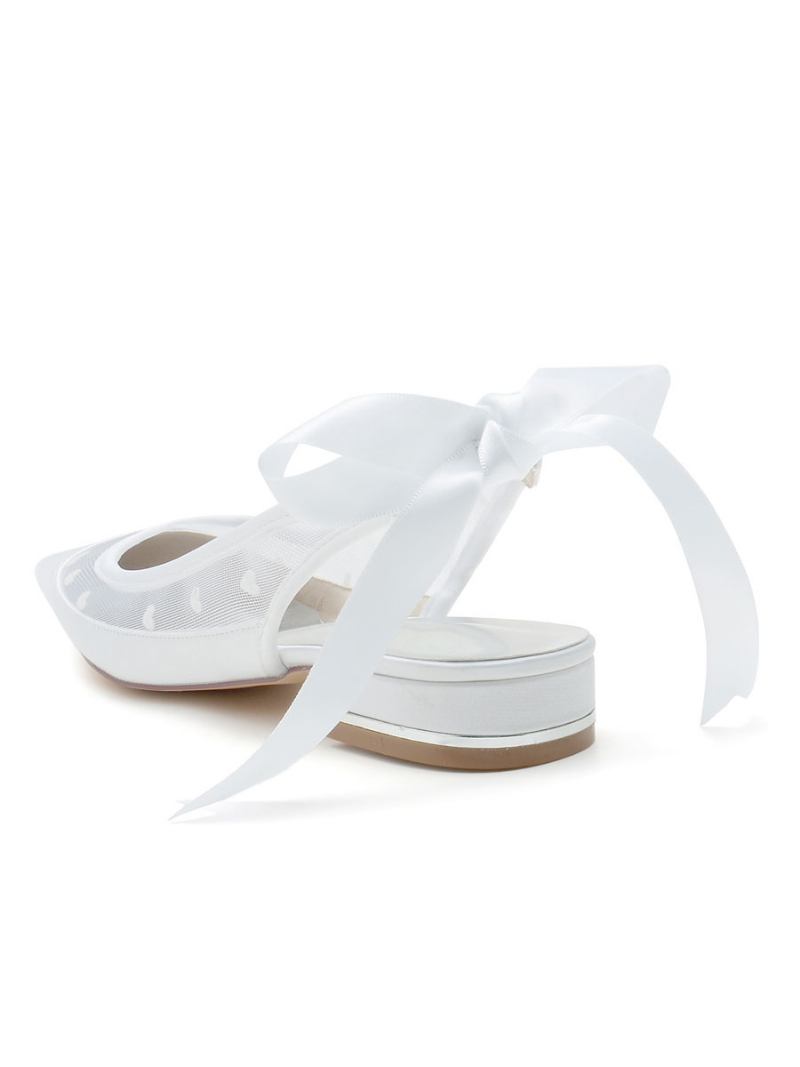 Sapatos Casamento Femininos Bordados Malha Bico Fino Salto Cachorrinho Noiva - Branco