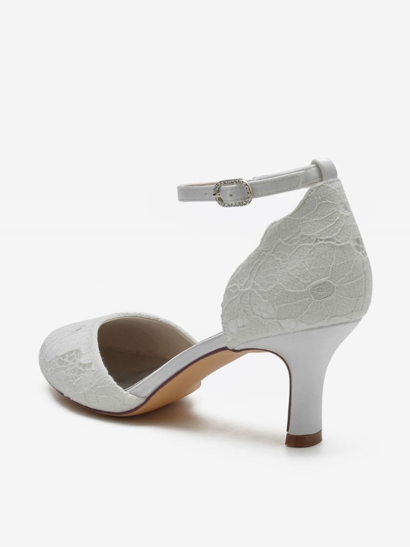 Sapatos Casamento Femininos Cetim Branco Bico Redondo Strass Salto Grosso Noiva - Branco