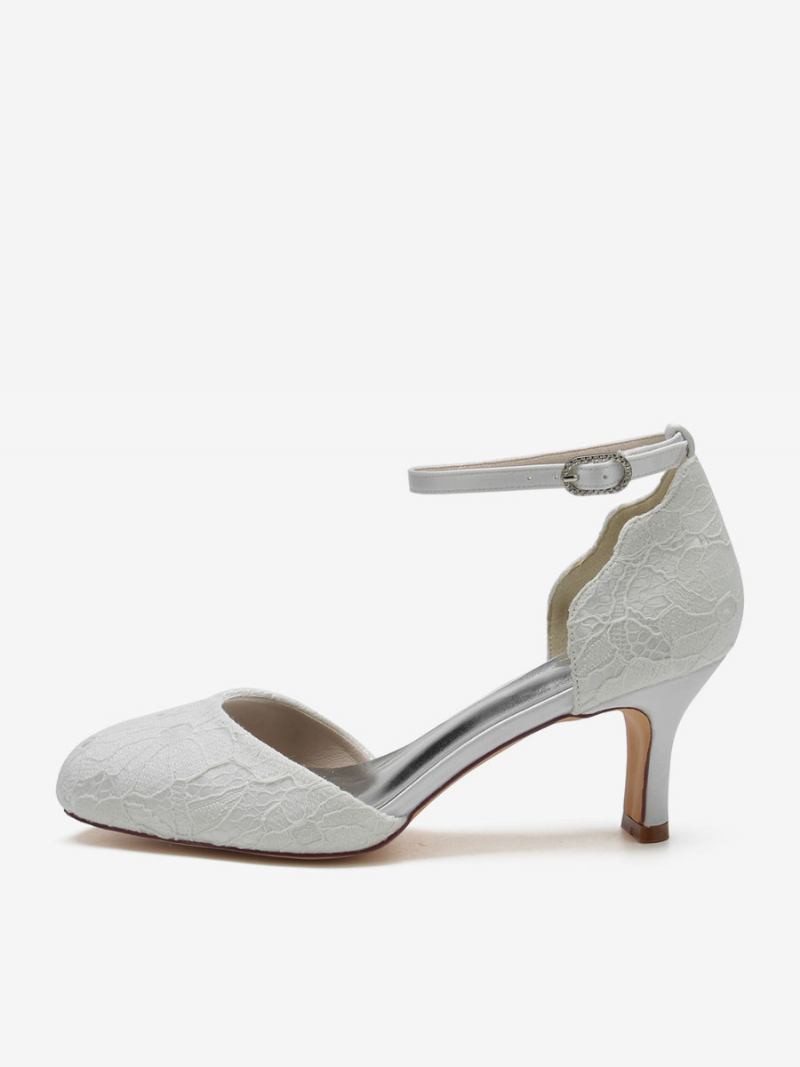 Sapatos Casamento Femininos Cetim Branco Bico Redondo Strass Salto Grosso Noiva - Branco