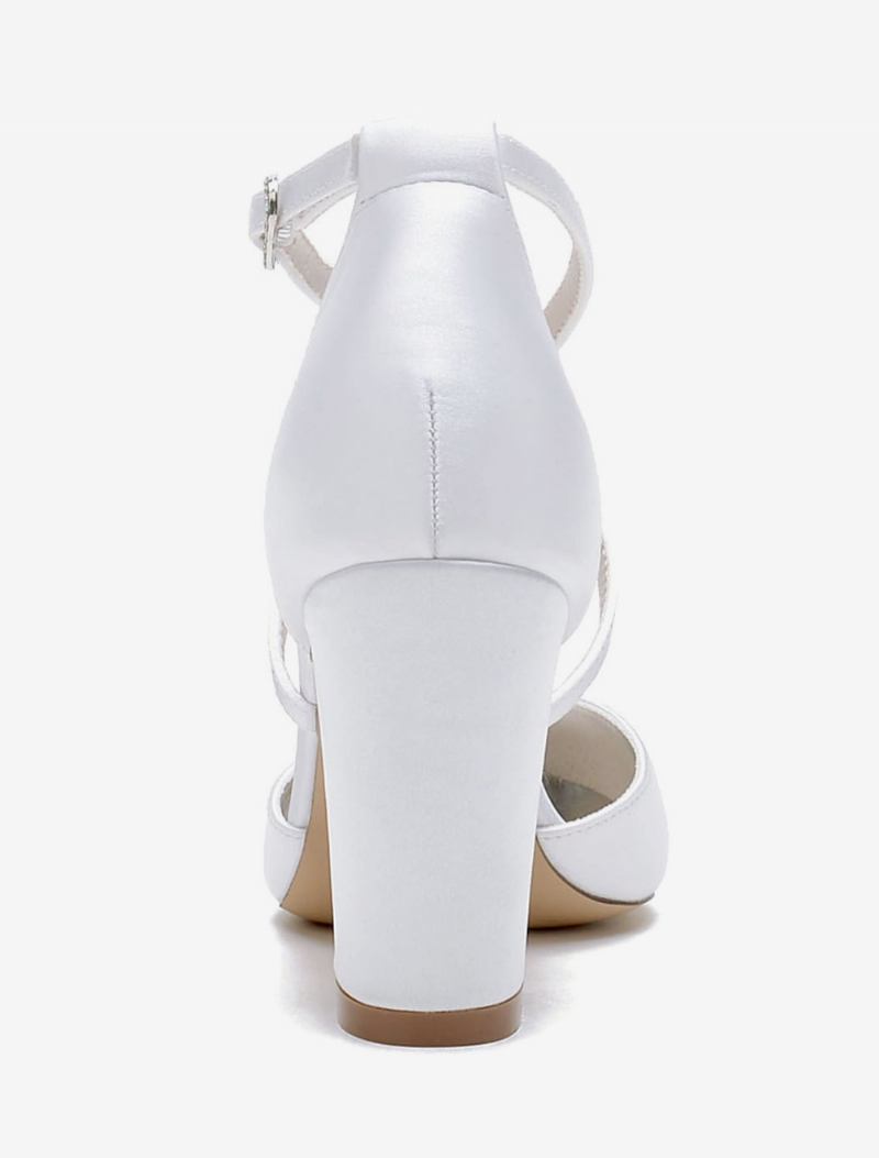 Sapatos Casamento Femininos Cetim Branco Dedo Do Pé Aberto Sandálias - Branco