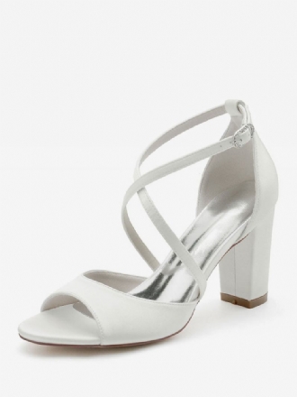 Sapatos Casamento Femininos Cetim Peep Toe Salto Bloco Noiva