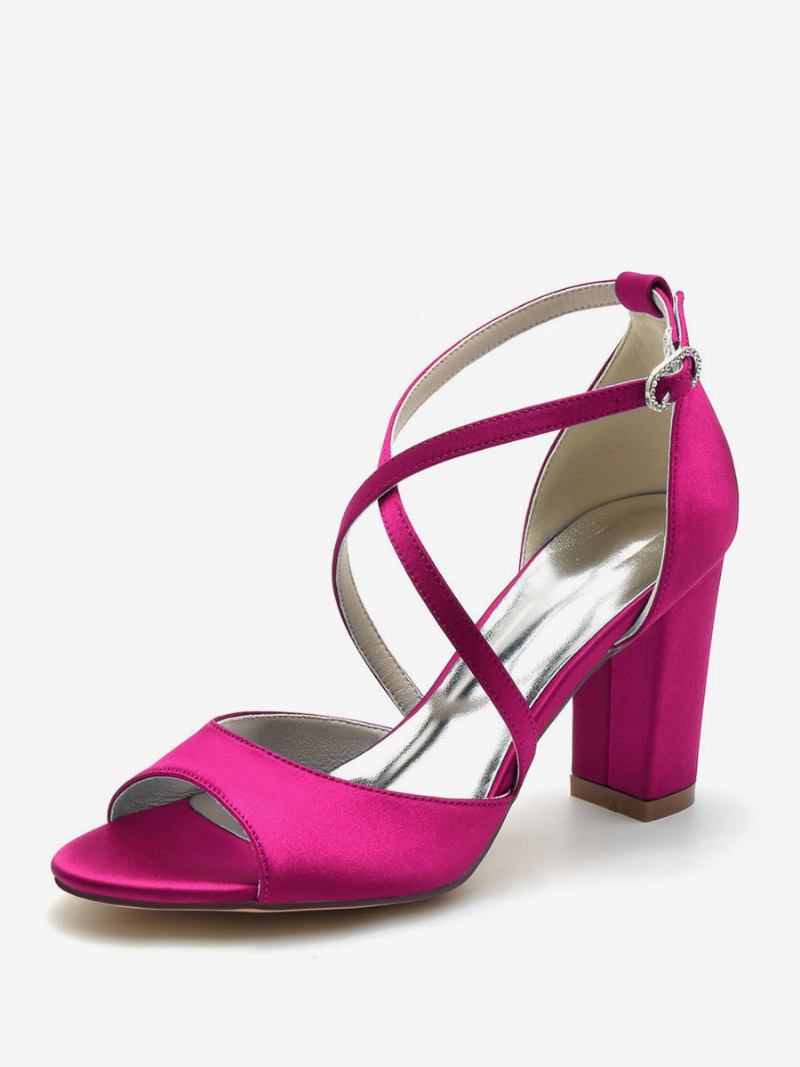 Sapatos Casamento Femininos Cetim Peep Toe Salto Bloco Noiva - Rosa