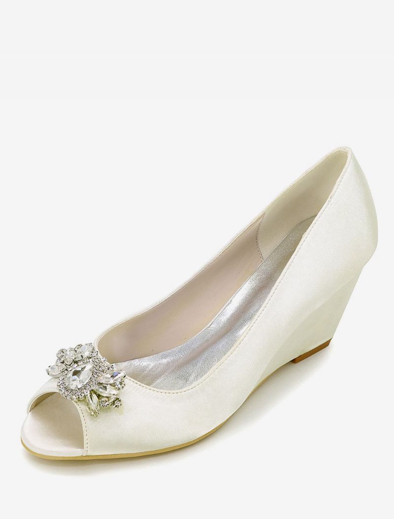 Sapatos Casamento Femininos Com Cunhas Strass - Marfim