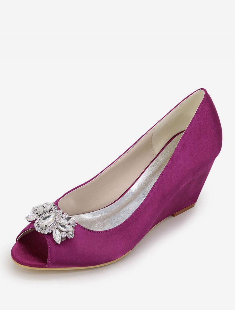 Sapatos Casamento Femininos Com Cunhas Strass - Roxo