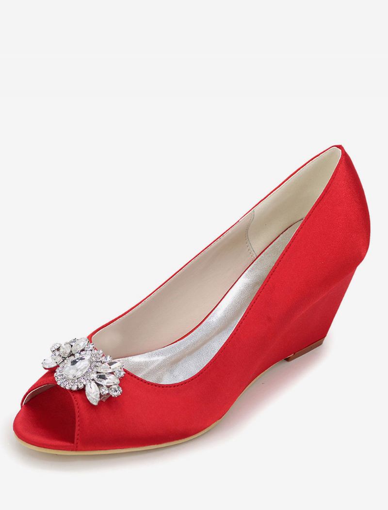 Sapatos Casamento Femininos Com Cunhas Strass - Vermelho