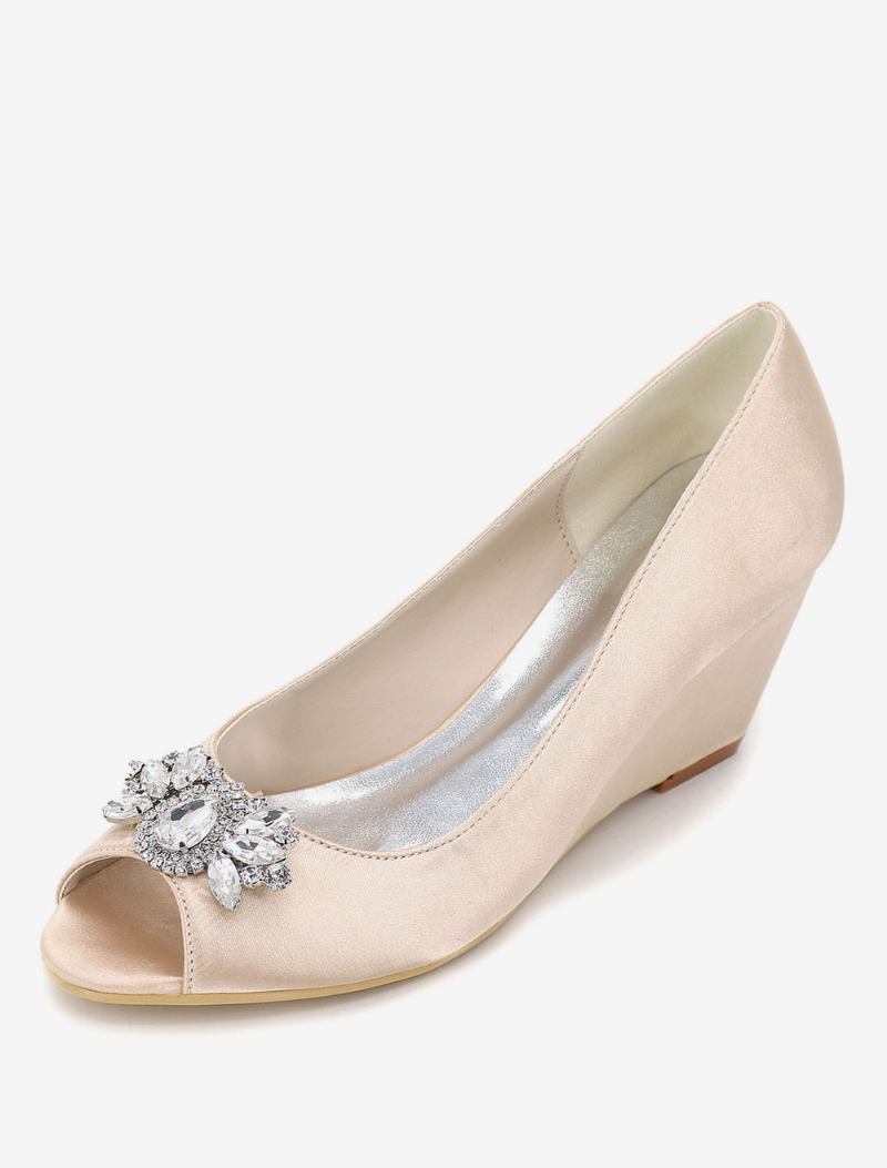 Sapatos Casamento Femininos Com Cunhas Strass - Champanhe