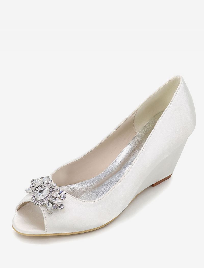 Sapatos Casamento Femininos Com Cunhas Strass - Branco