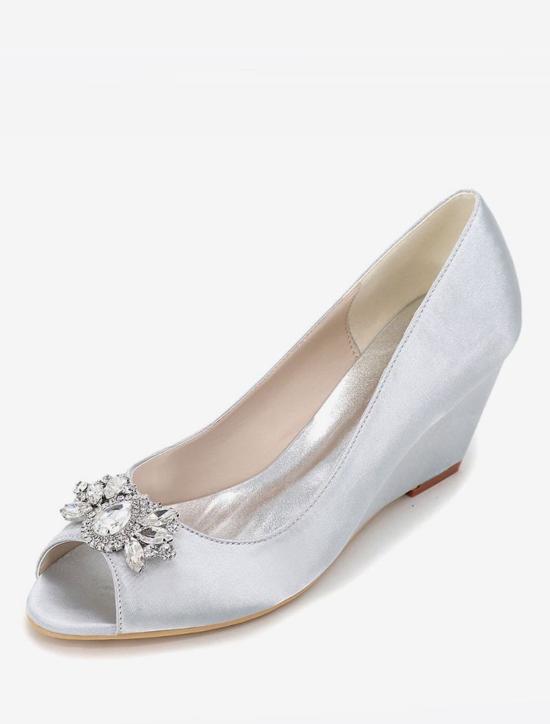 Sapatos Casamento Femininos Com Cunhas Strass - Prata