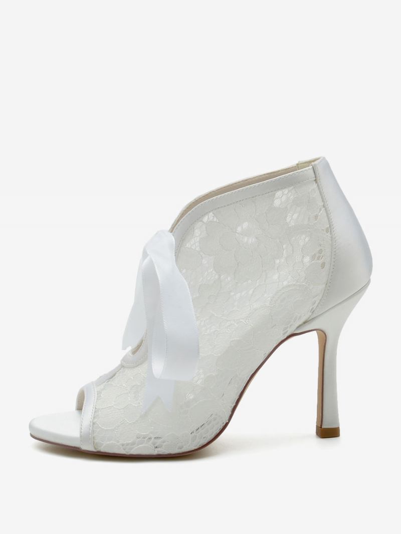 Sapatos Casamento Femininos Com Laço Branco E Sandálias Peep Toe - Branco