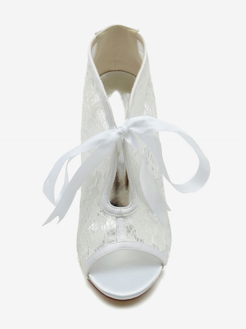 Sapatos Casamento Femininos Com Laço Branco E Sandálias Peep Toe - Branco