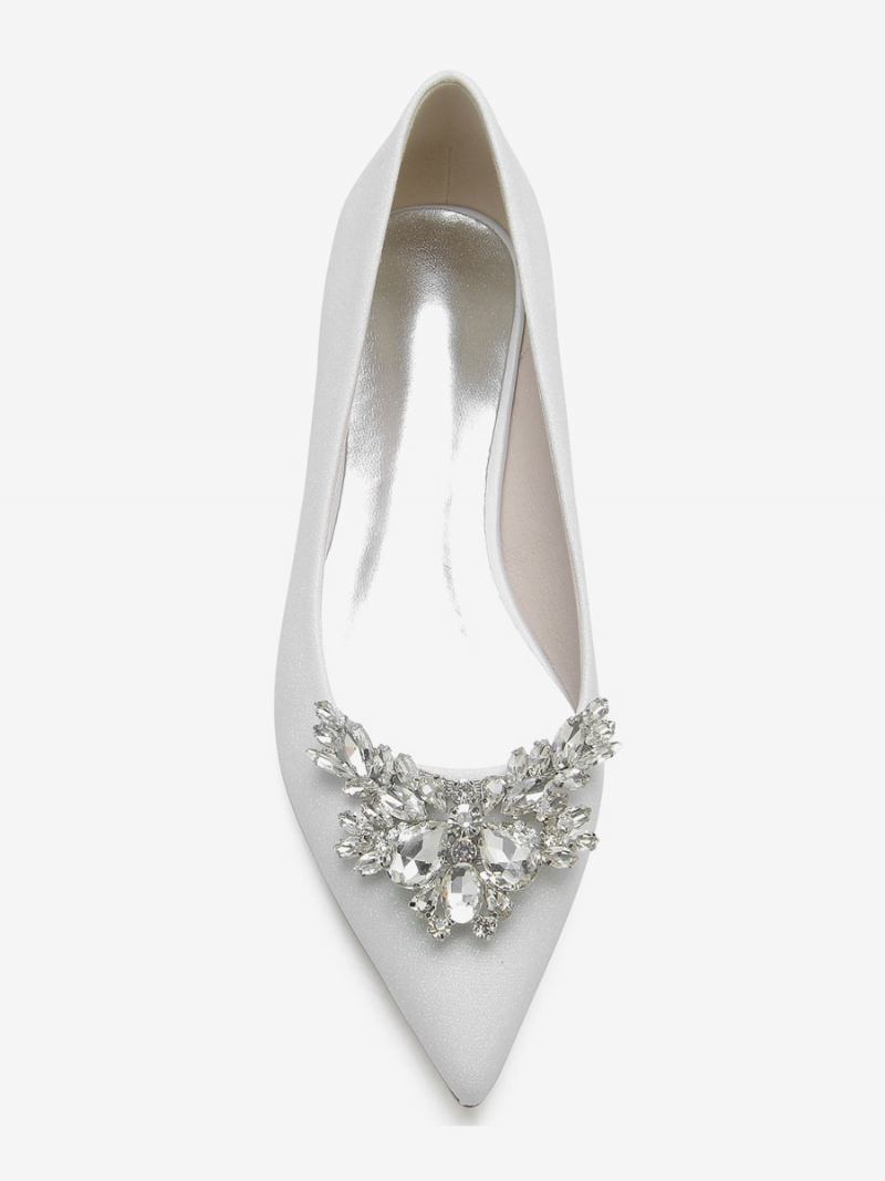 Sapatos Casamento Femininos Com Lantejoulas Bico Fino E Strass Noiva Planos - Branco