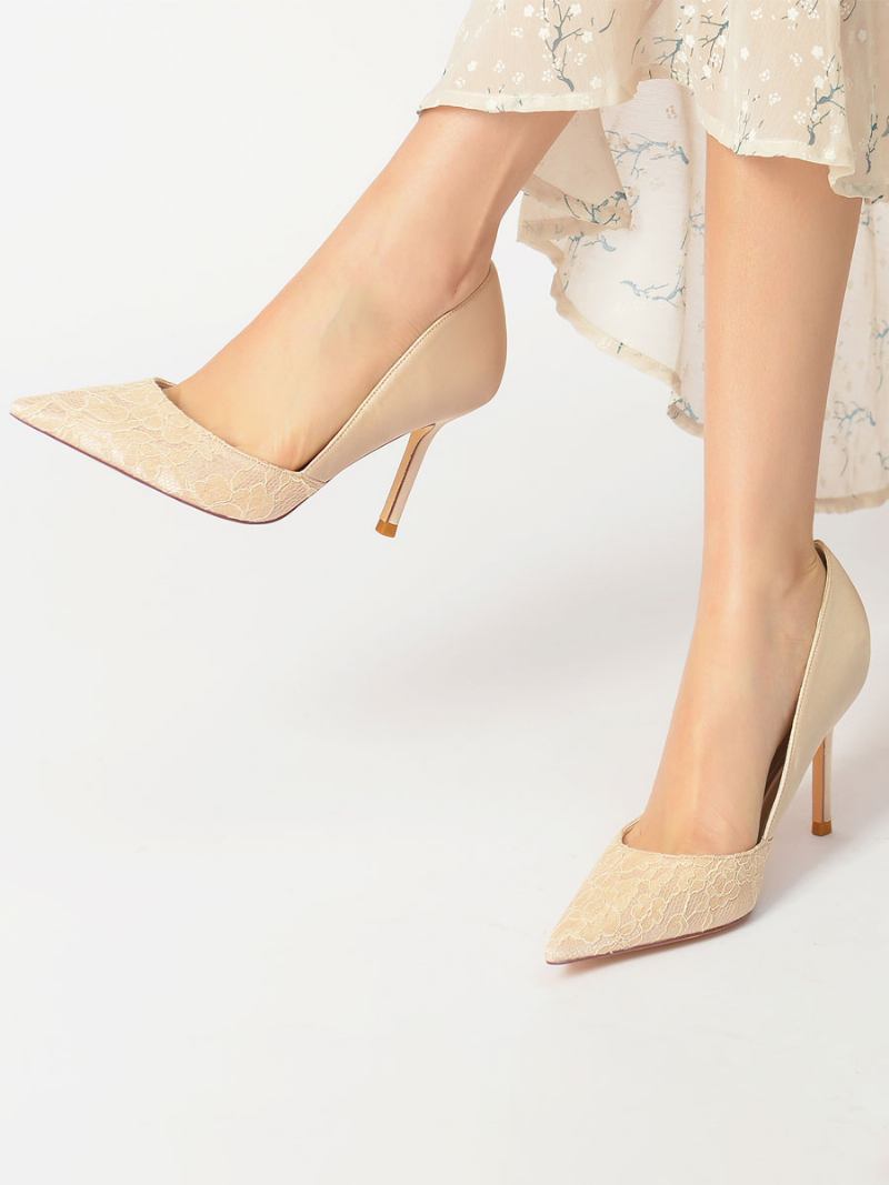 Sapatos Casamento Femininos Com Renda Bico Fino Salto Agulha Bombas Noiva