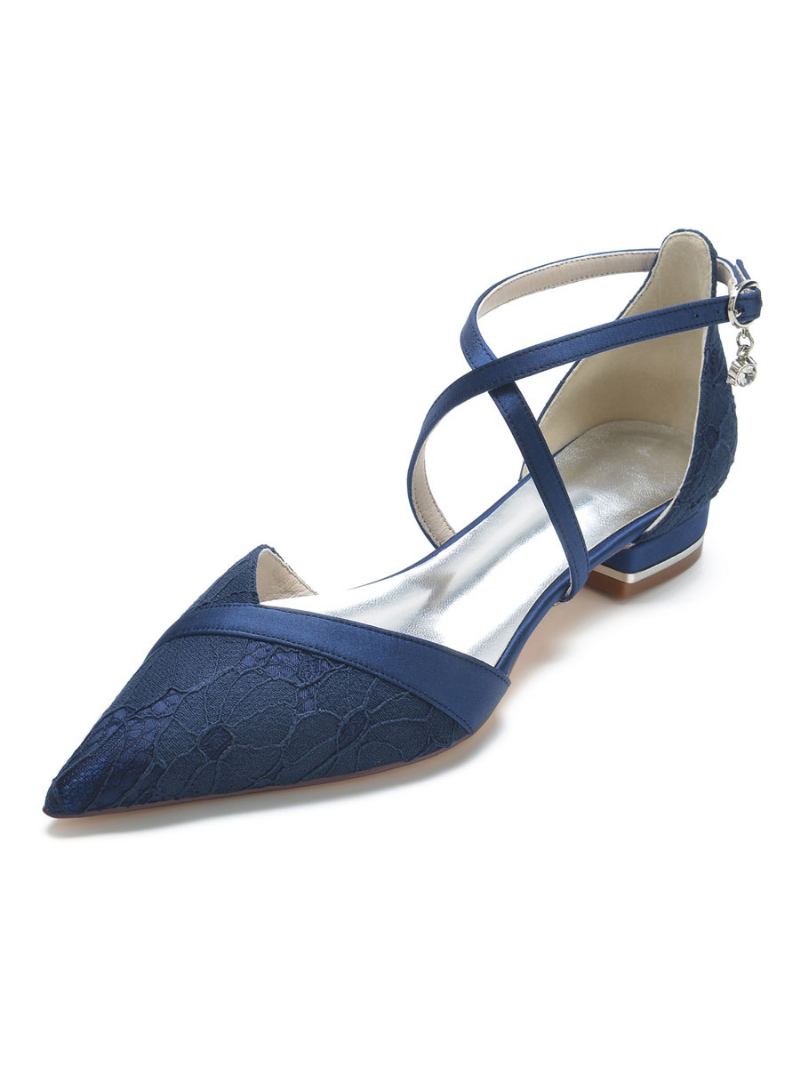 Sapatos Casamento Femininos Com Renda Noiva - Azul Profundo