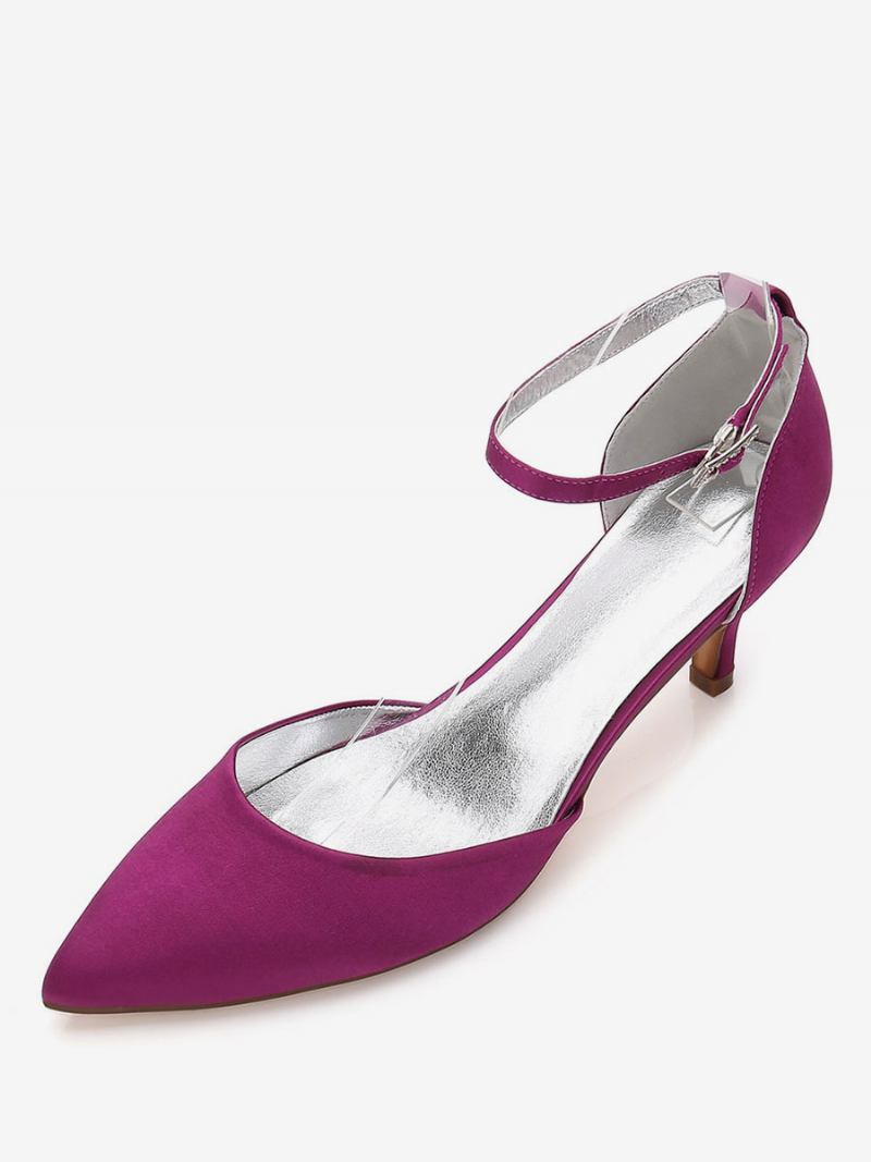 Sapatos Casamento Femininos Com Tira No Tornozelo E Salto Gatinho - Roxo