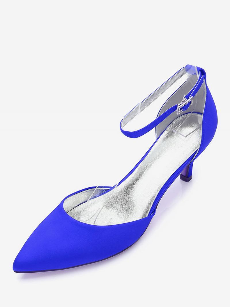 Sapatos Casamento Femininos Com Tira No Tornozelo E Salto Gatinho - Azul