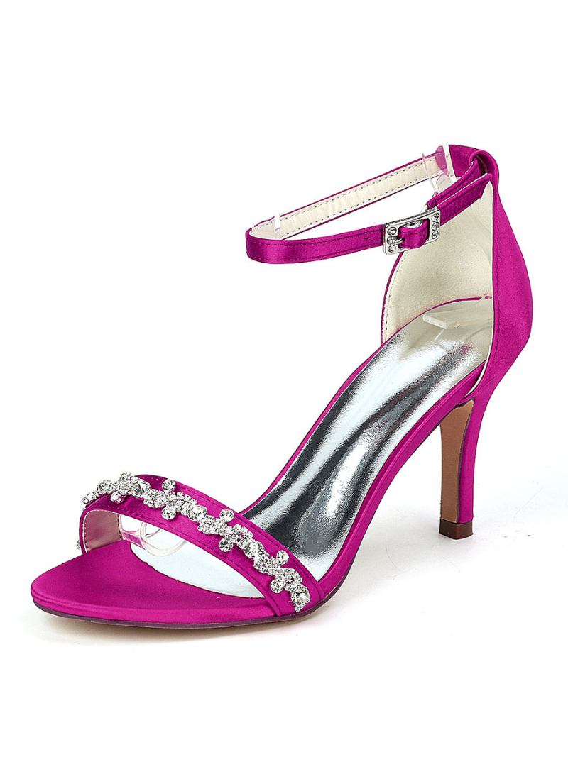 Sapatos Casamento Femininos Com Tira No Tornozelo E Sandálias Salto Agulha - Roxo