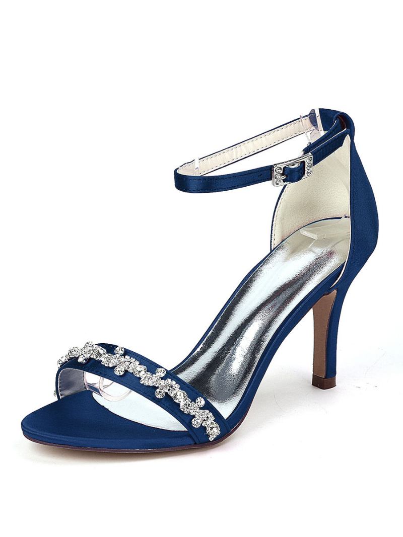 Sapatos Casamento Femininos Com Tira No Tornozelo E Sandálias Salto Agulha - Azul Profundo