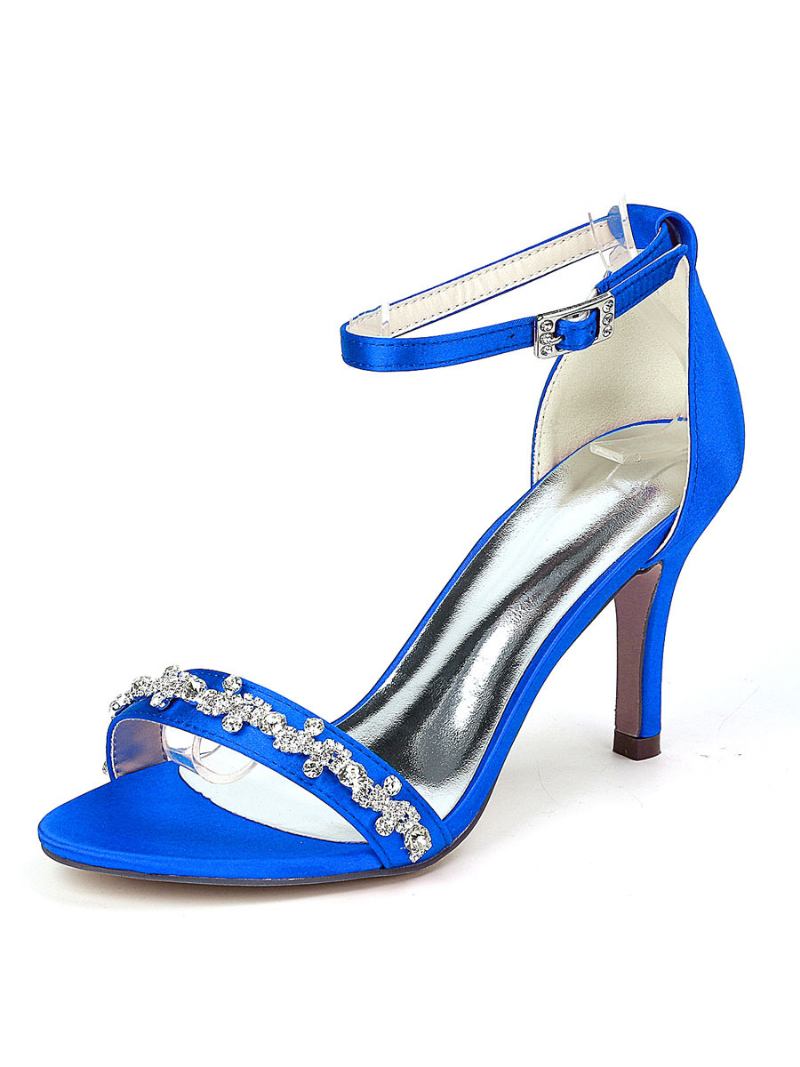 Sapatos Casamento Femininos Com Tira No Tornozelo E Sandálias Salto Agulha - Azul Royal