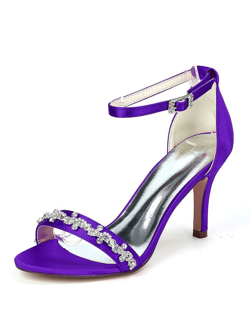 Sapatos Casamento Femininos Com Tira No Tornozelo E Sandálias Salto Agulha - Roxo Profundo