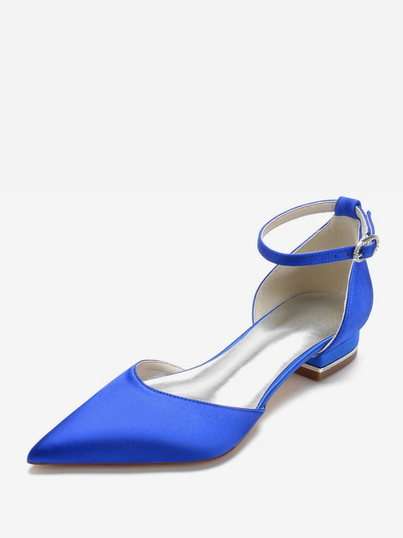 Sapatos Casamento Femininos Com Tira Tornozelo Em Cetim - Azul Royal