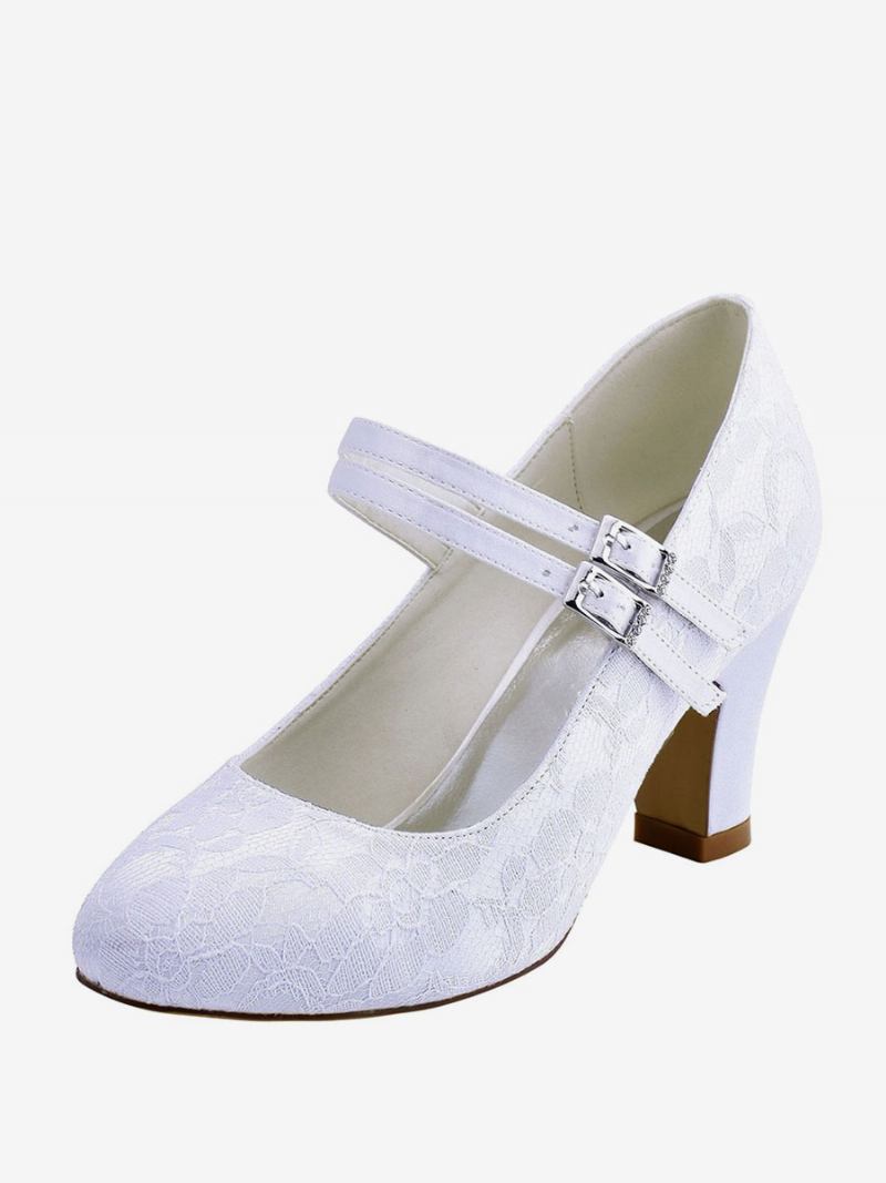 Sapatos Casamento Marfim Femininos Bico Redondo Mary Jane Noiva - Branco