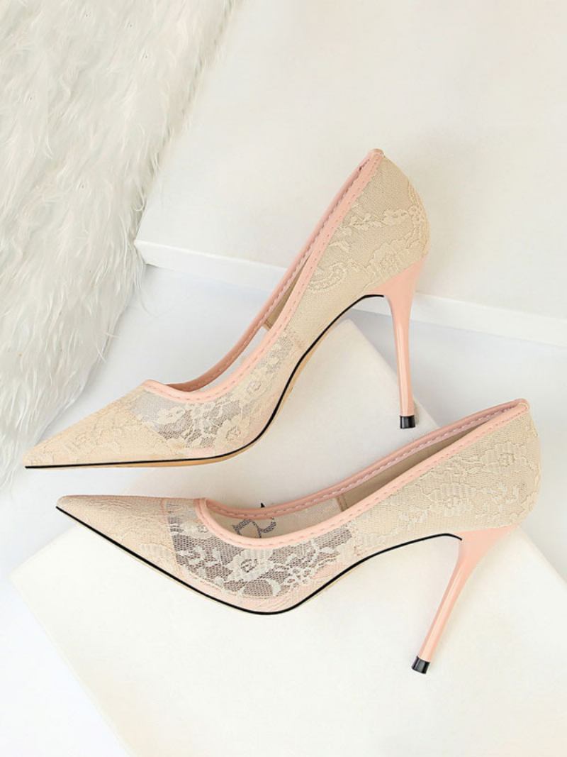 Sapatos Casamento Pretos Femininos Com Renda Bico Fino E Salto Alto - Rosa