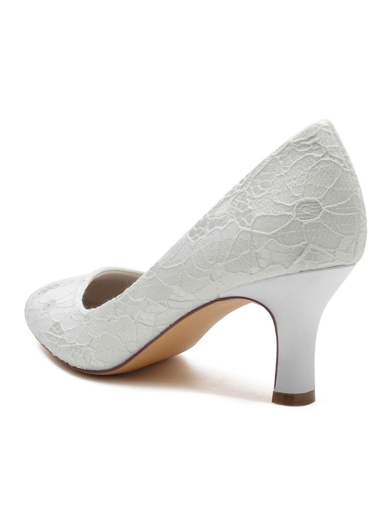 Sapatos Femininos Casamento Com Bico Redondo E Salto Grosso - Branco