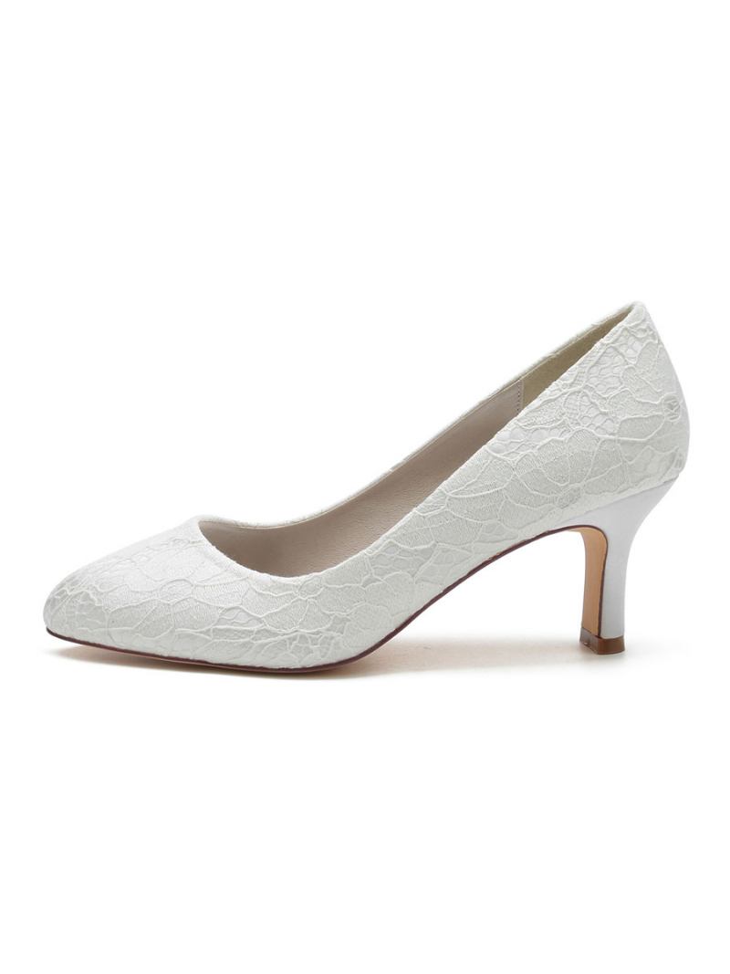 Sapatos Femininos Casamento Com Bico Redondo E Salto Grosso - Branco