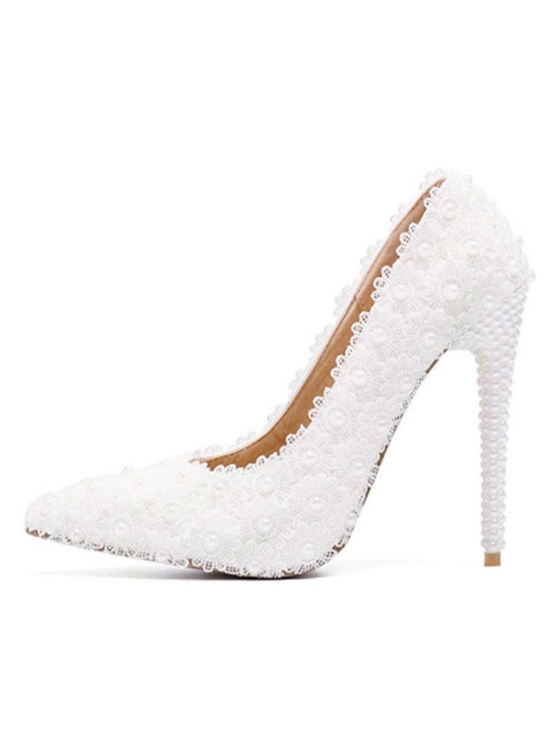 Sapatos Femininos Casamento Com Flores E Bombas Noiva - Branco