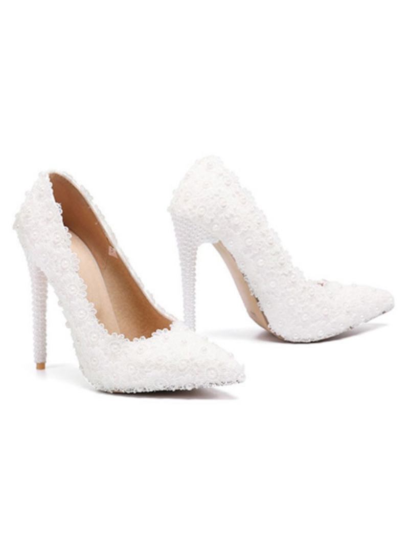 Sapatos Femininos Casamento Com Flores E Bombas Noiva - Branco