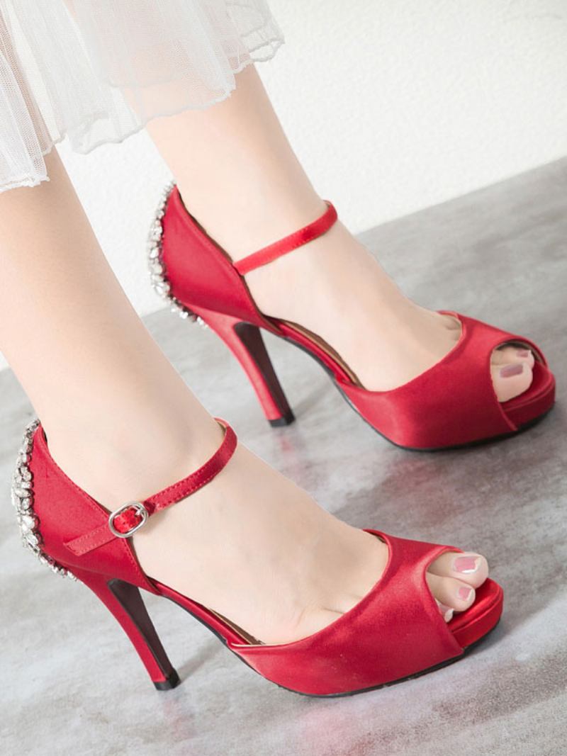 Sapatos Femininos Casamento Com Plataforma Mary Jane - Vermelho