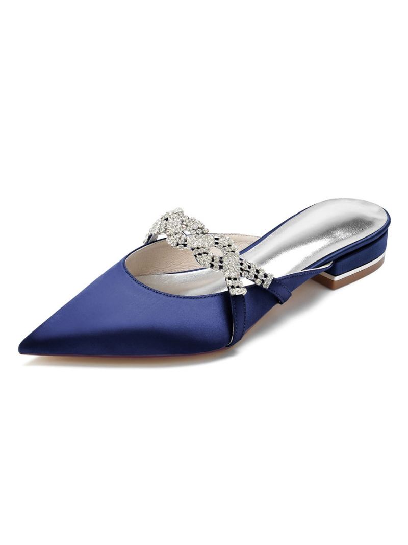 Sapatos Femininos Casamento Com Tira No Tornozelo E Strass - Azul Profundo