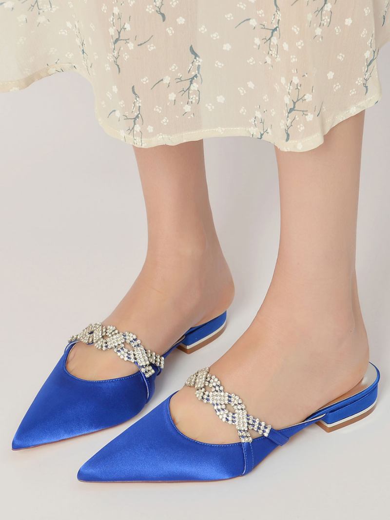 Sapatos Femininos Casamento Com Tira No Tornozelo E Strass - Azul Royal