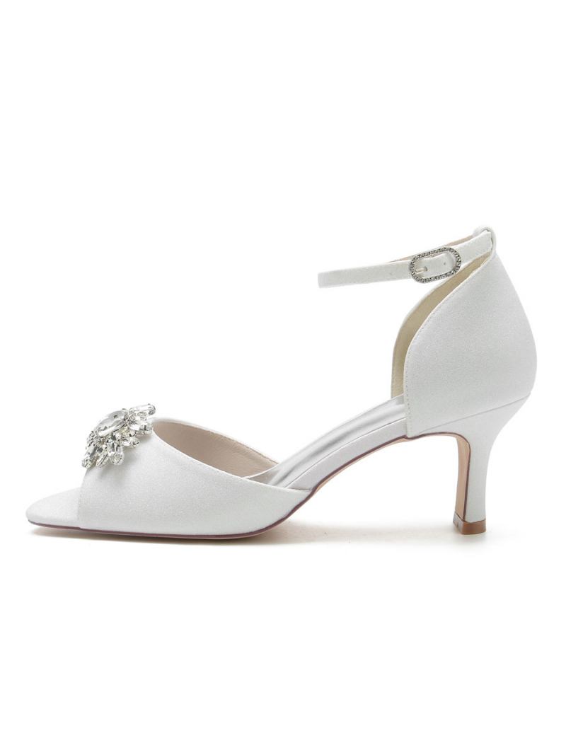 Sapatos Femininos Noiva Com Tira No Tornozelo E Salto Grosso Sandálias Peep Toe - Branco