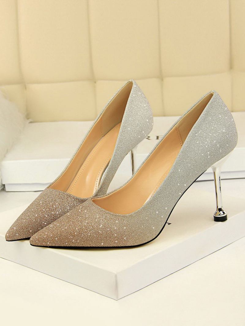 Sapatos Femininos Salto Agulha Com Glitter E Para Baile Noite - Ouro