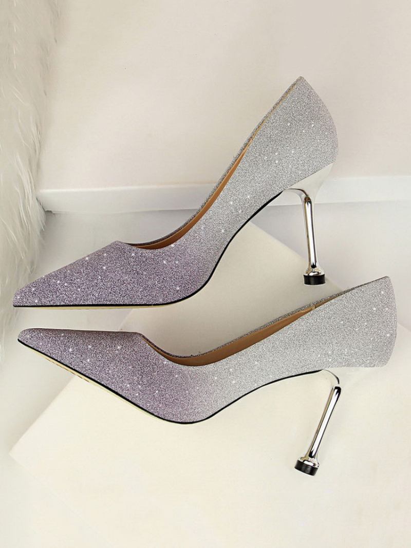 Sapatos Femininos Salto Agulha Com Glitter E Para Baile Noite - Lavanda