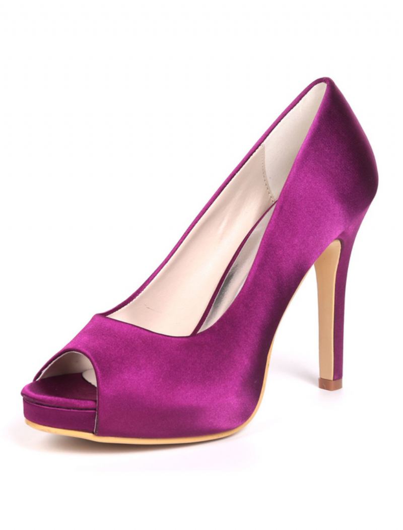 Sapatos Femininos Salto Agulha Peep Toe Com Plataforma -  Roxo 