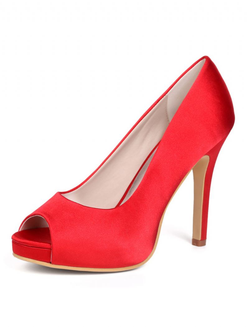 Sapatos Femininos Salto Agulha Peep Toe Com Plataforma -  Vermelho Turo 