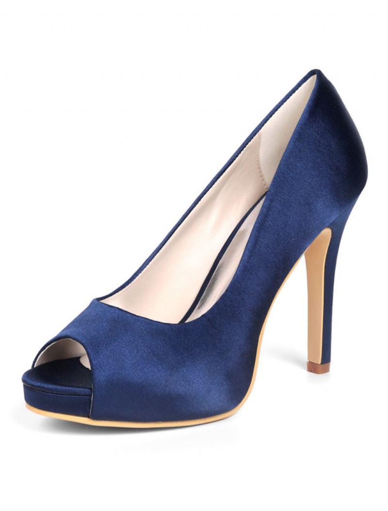 Sapatos Femininos Salto Agulha Peep Toe Com Plataforma -  Tinta Azul