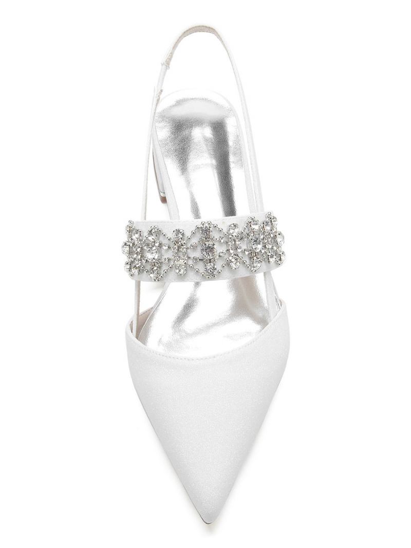 Sapatos Noiva Baixos Femininos Com Strass E Estilingue - Branco