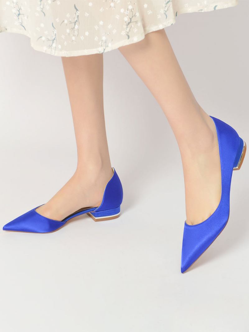 Sapatos Noiva Dorsay Planos Femininos Em Cetim - Azul Royal