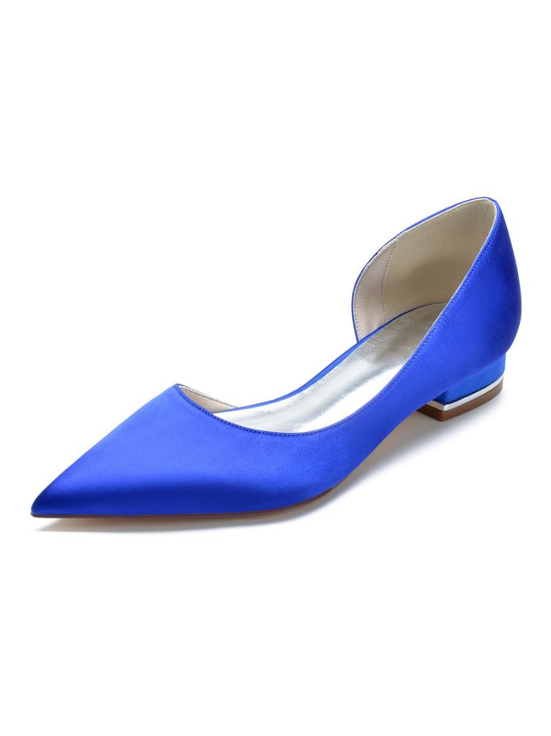 Sapatos Noiva Dorsay Planos Femininos Em Cetim - Azul Royal