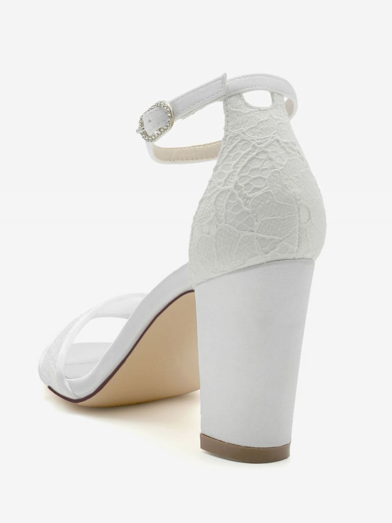 Sapatos Noiva Femininos Cetim Champanhe Com Bico Aberto E Salto Grosso - Branco