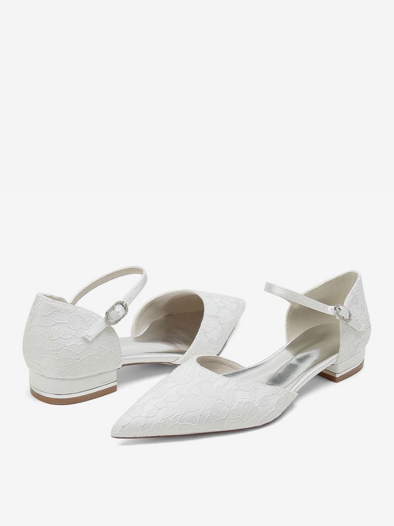 Sapatos Noiva Femininos Com Bico Fino Bordado - Branco