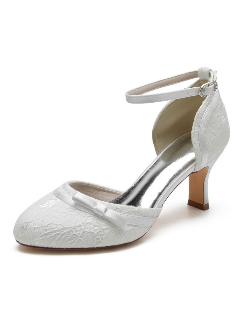 Sapatos Noiva Femininos Com Bico Redondo E Salto Grosso - Branco