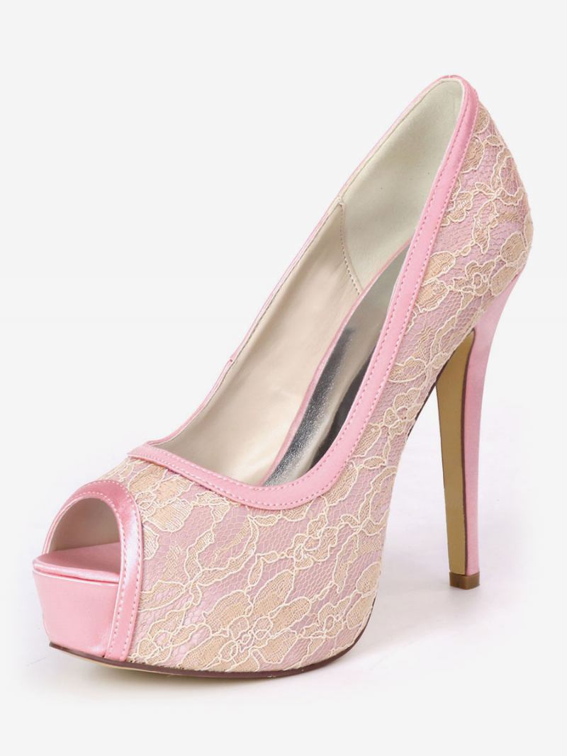 Sapatos Noiva Femininos Com Plataforma Peep Toe Bordados Para Casamento - Rosa